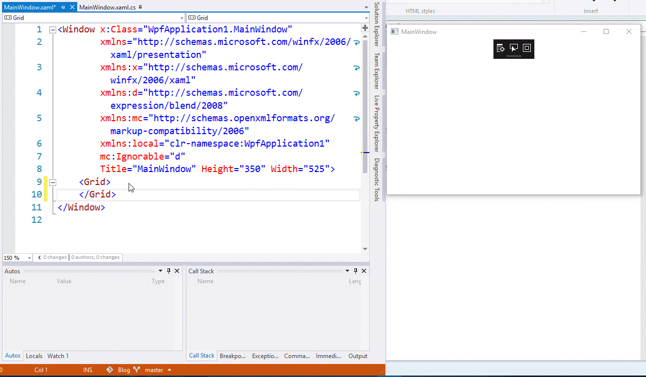 2016 03 30 VS15 Xaml Edit and continue 01 Wpf