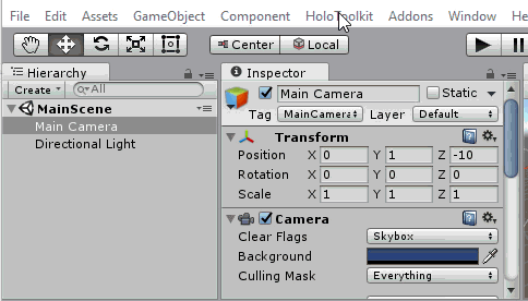 2016 08 30 HoloToolkit apply scene settings