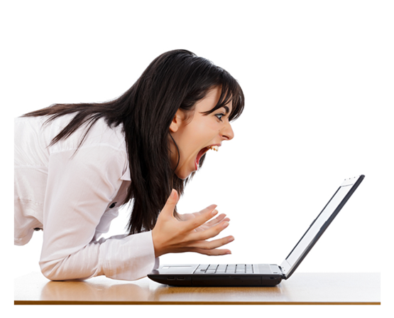 female screaming to her computer