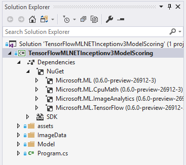 04 mlnet 0.60 preview solution explorer build OK
