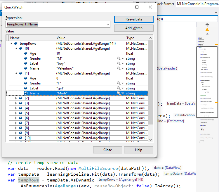 02 MLNet temp view of pipeline data
