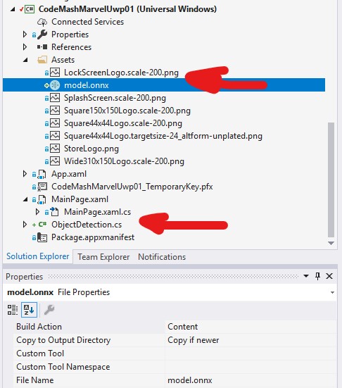 custom vision marvel add onnx file to solution in vs