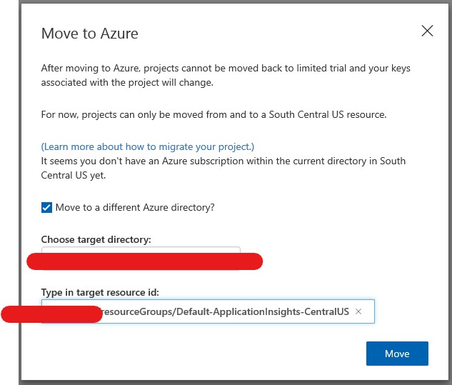 Custom Vision move to Azure only in South Central