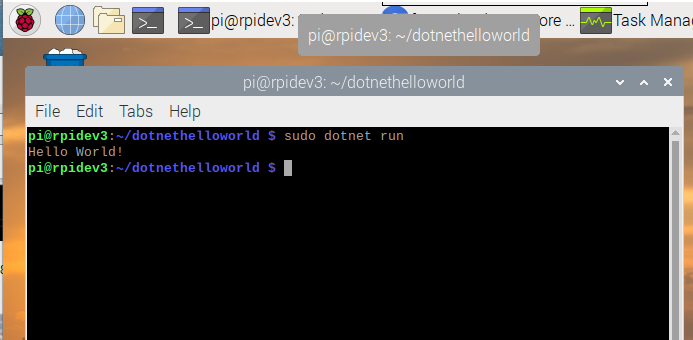 raspberry pi 4 .net core 2.2 console app run