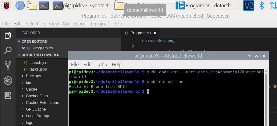 raspberry pi 4 visual studio code build and run edited code