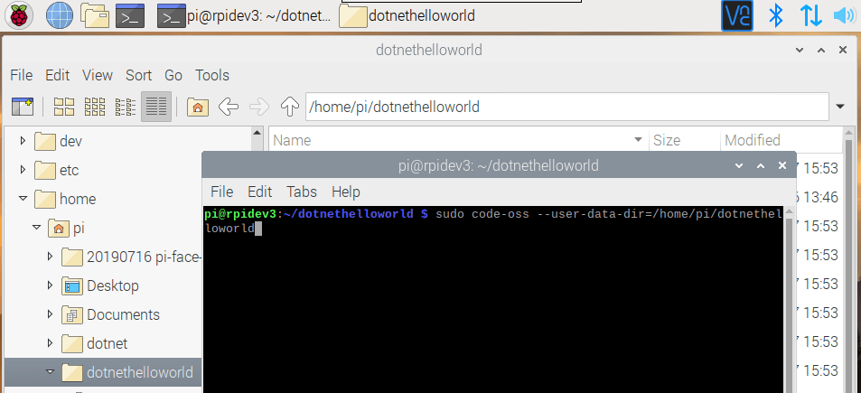 raspberry pi 4 visual studio code run as root