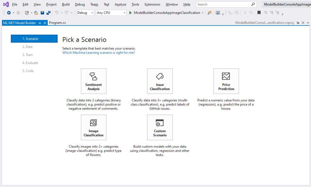 model builder select scenario