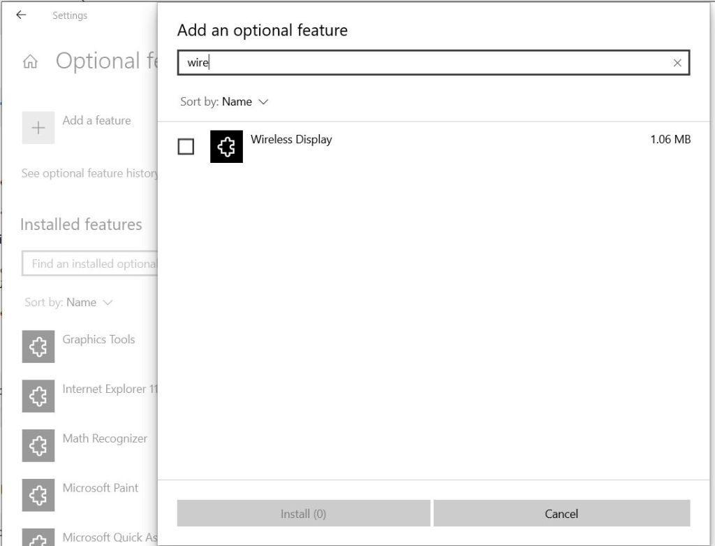 windows 10 add wireless display feature to w10