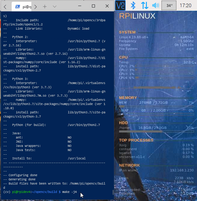 build opencv on raspberry pi 4 with Ice tower fan
