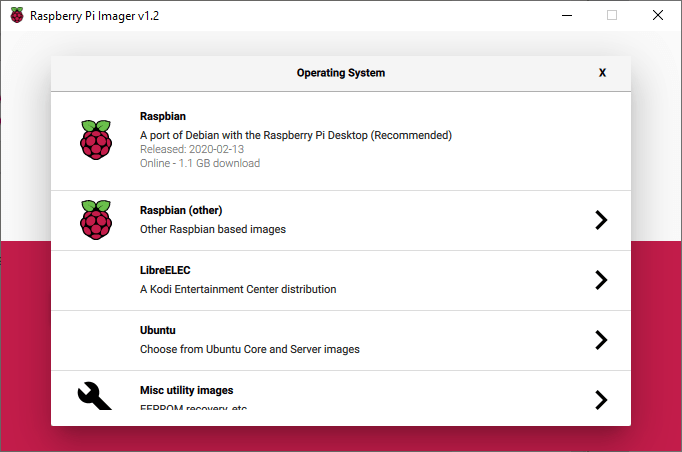 raspberry pi imager select Raspbian OS