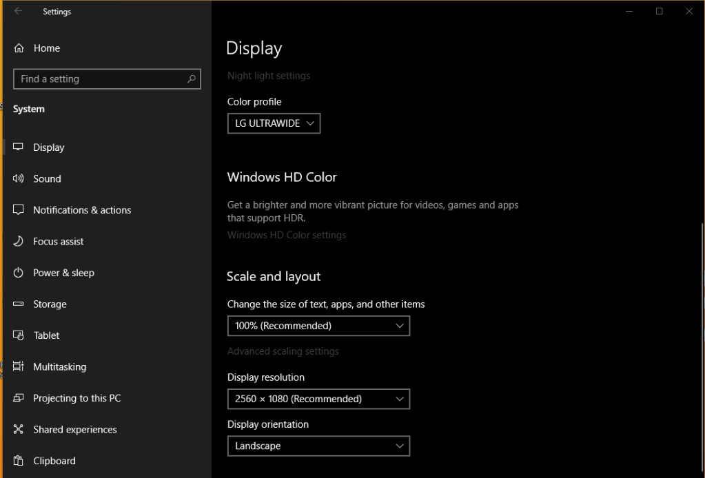 windows 10 display settings