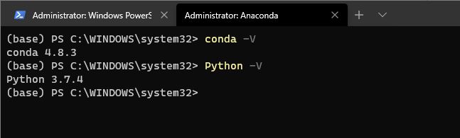 default anaconda prompt in windows terminal