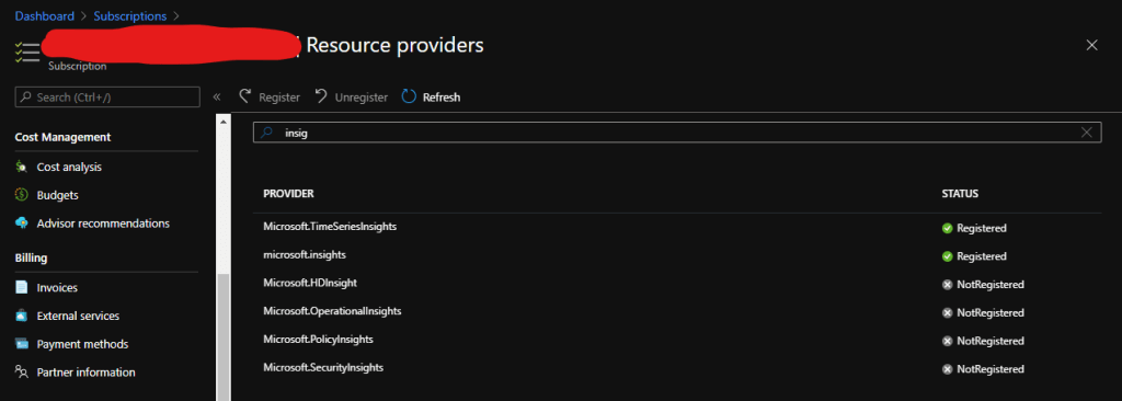 azure notifications displaying the monitoring microsoft insights issue
