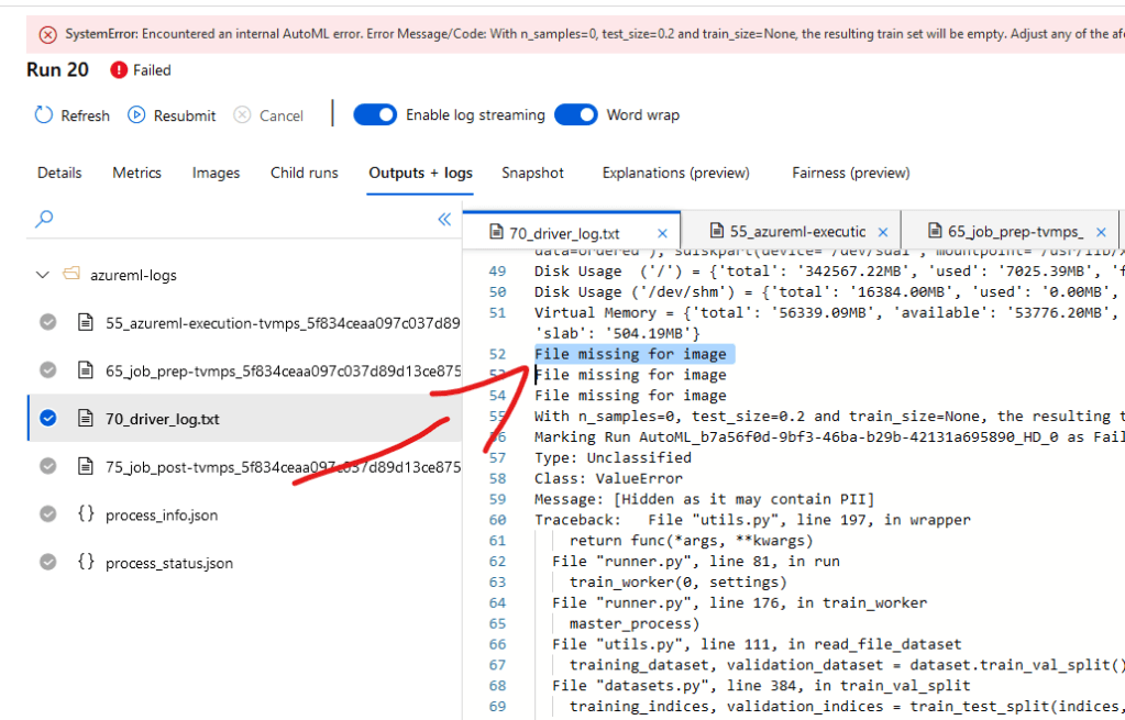 mlnet 03 azure portal error file missing
