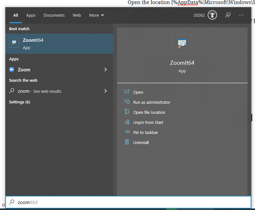 start menu and zoomit