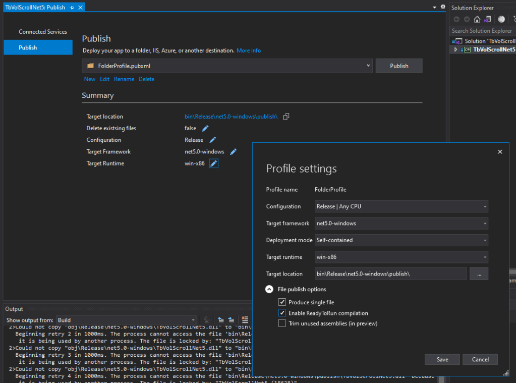 tbvolscroll publish profile as self contained