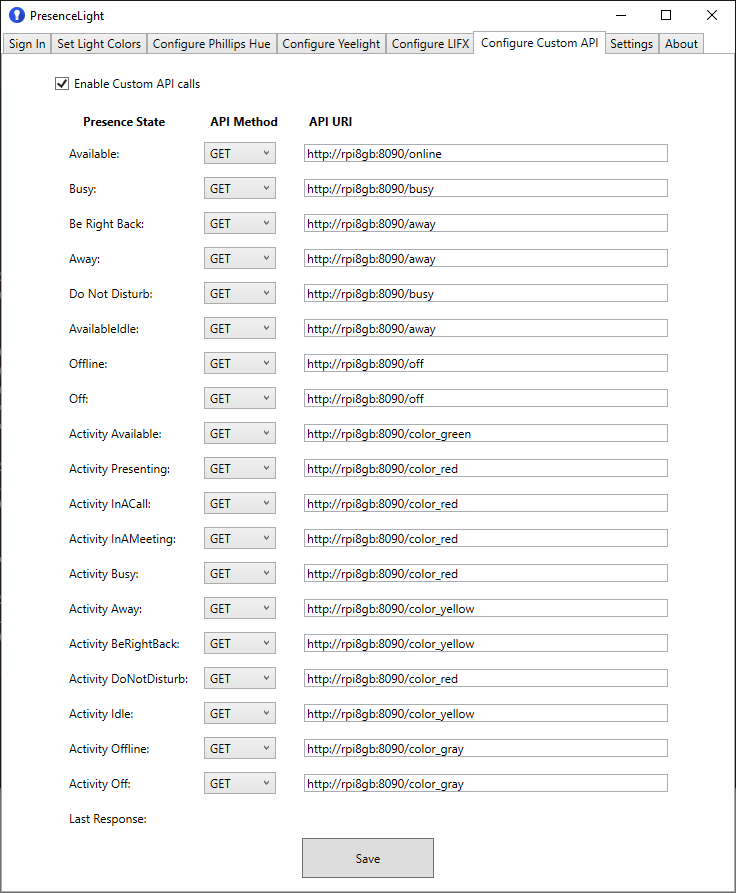 Presence Light config for Raspberry Pi Christmas Tree