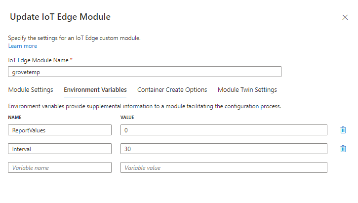 azure iot module define environmental variables