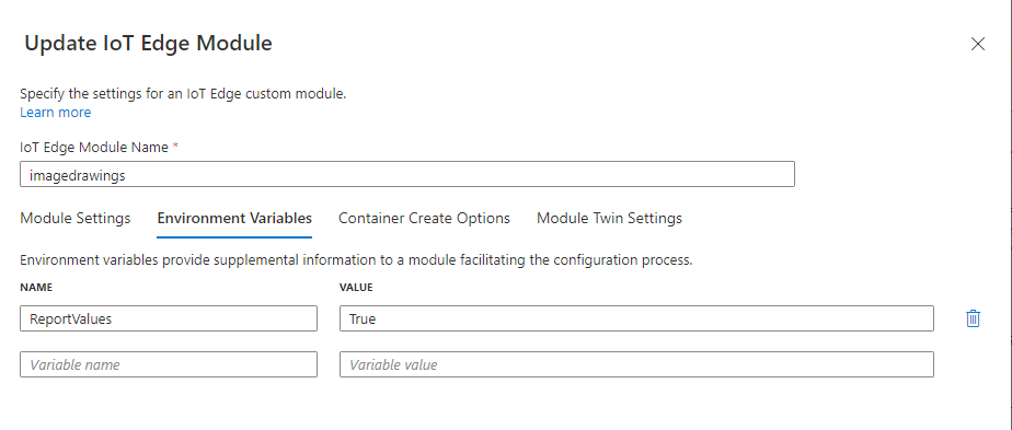 Add environment variable to the Azure IoT Module to define if the module will trigger messages