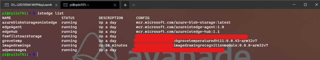 azure iot device list running modules via ssh