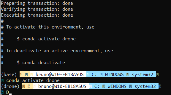 activate drone virtual environment in the powershell console
