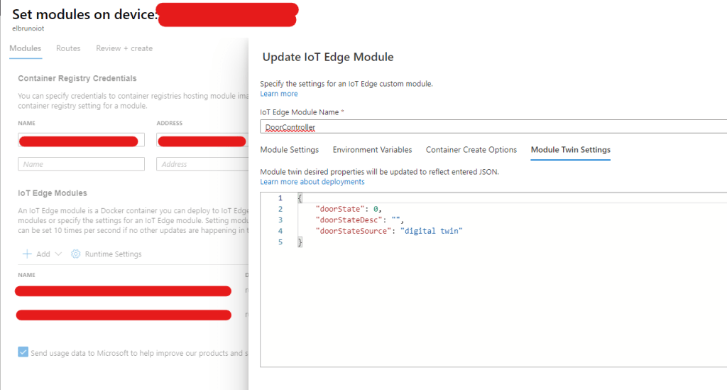 azure iot define twin properties for custom iot edge module