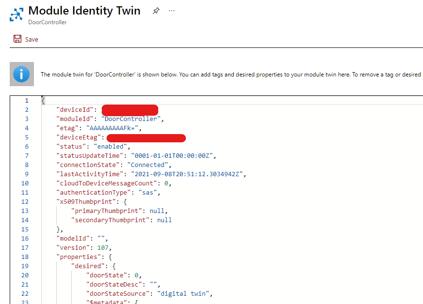 azure iot twin properties as part of the module