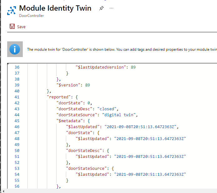 azure iot updated and reported properties on azure iot edge module