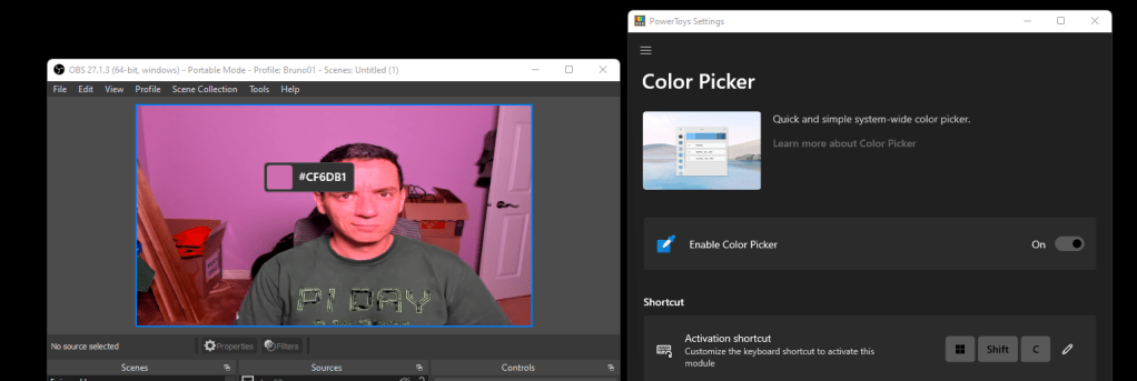 color picker on OBS Camera