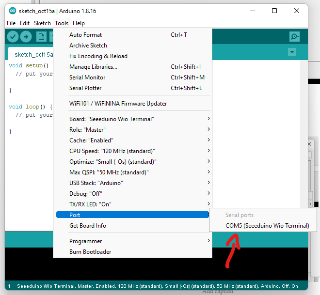 select COM port in Arduino IDE