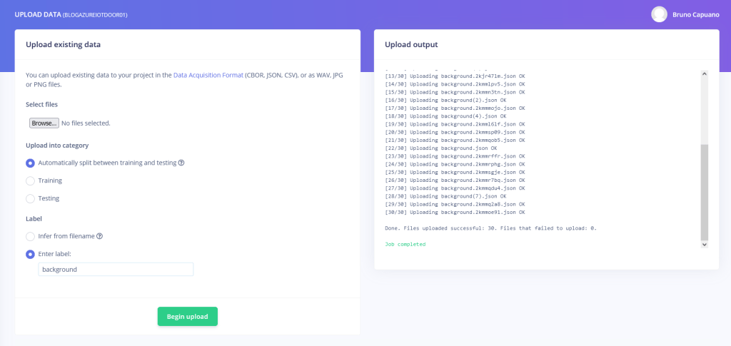 edge impulse audio project import existing data for background label