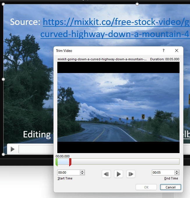 powerpoint trim video content