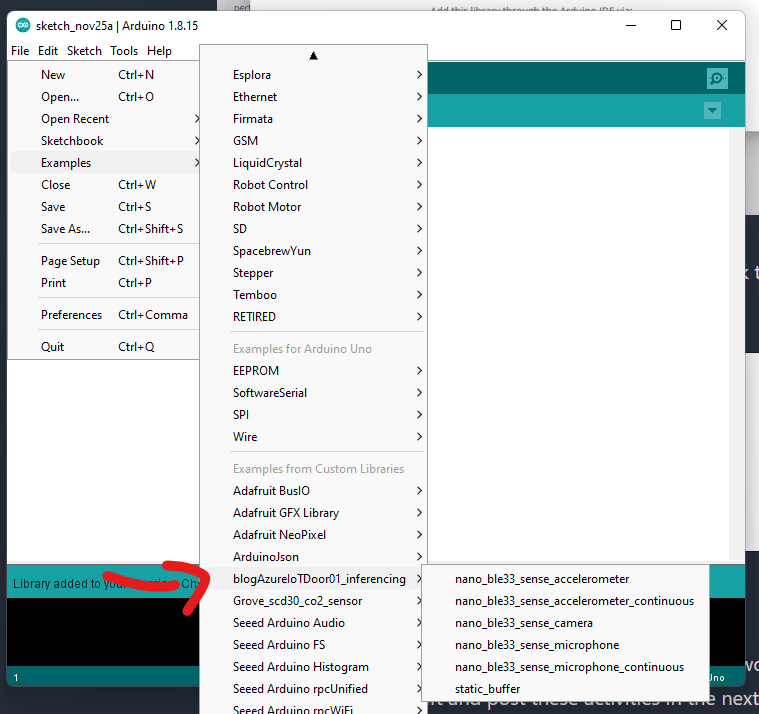 sample imported to arduino ide