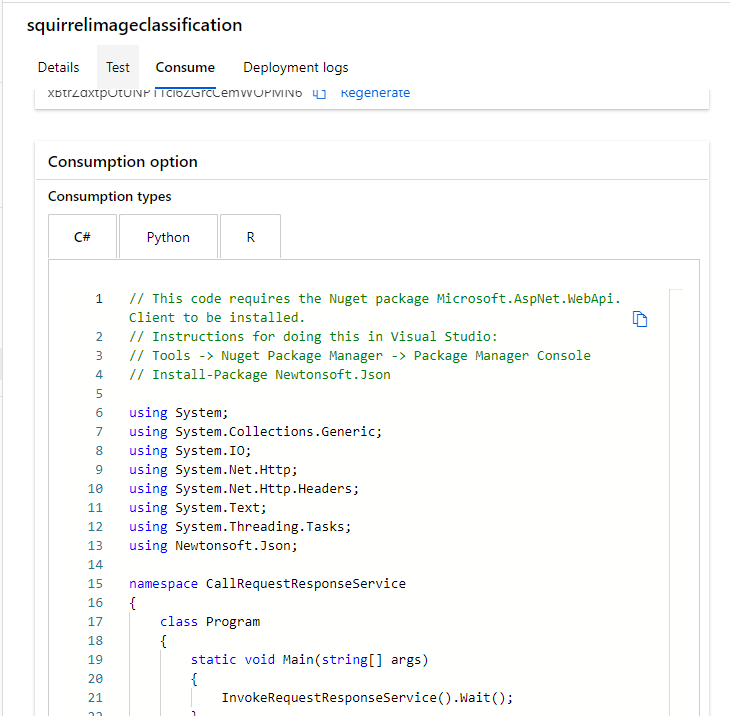 sample code to test the endpoint