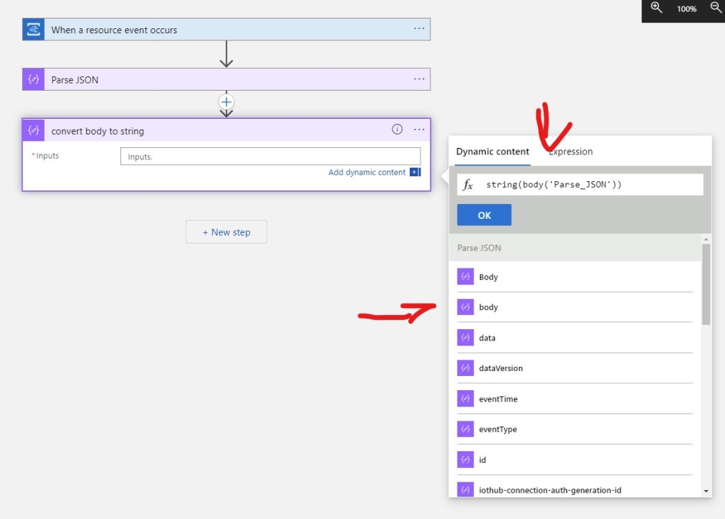 Compose Operation convert the telemetry message body to string
