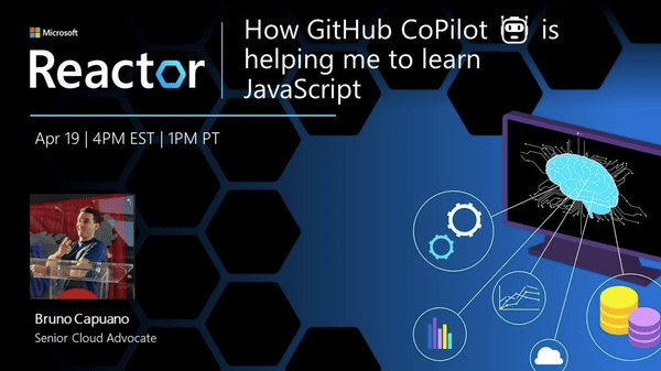 banner for the session about how copilot is helping me learn JavaScript