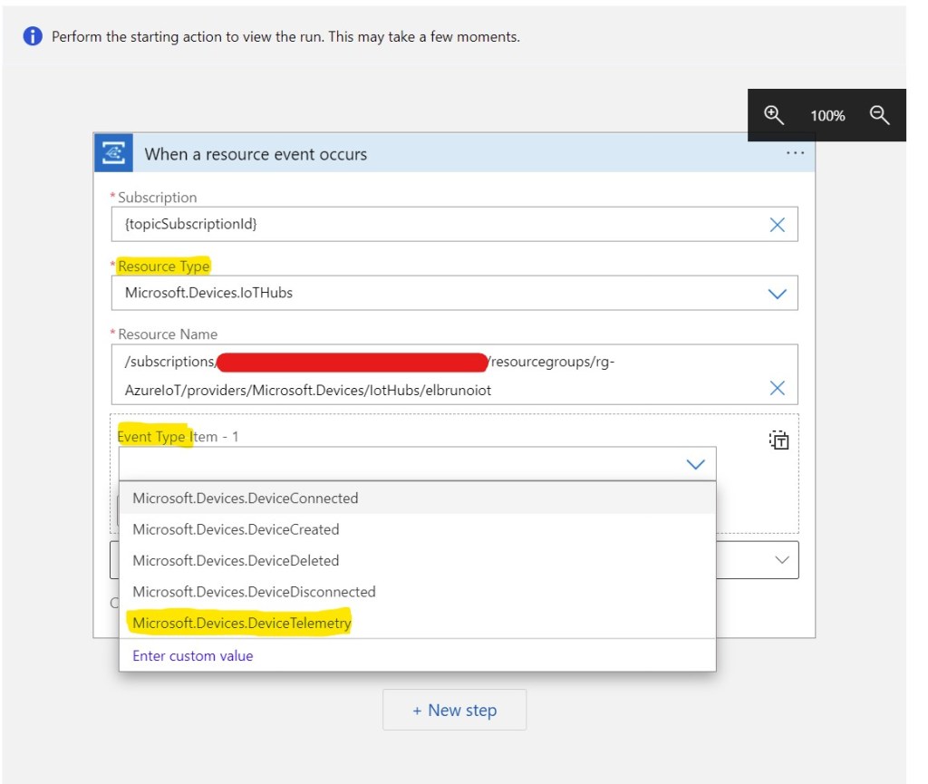 Logic App configure Azure IoT event resource when occurs