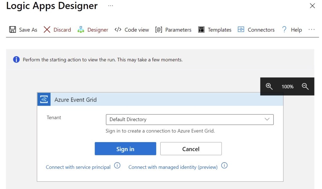 Logic App Designer configure Azure Event Grid Trigger