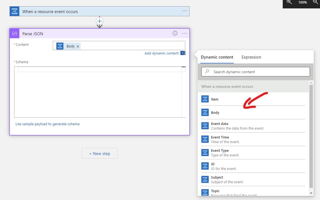 Parse Json selecting the body of the telemetry message