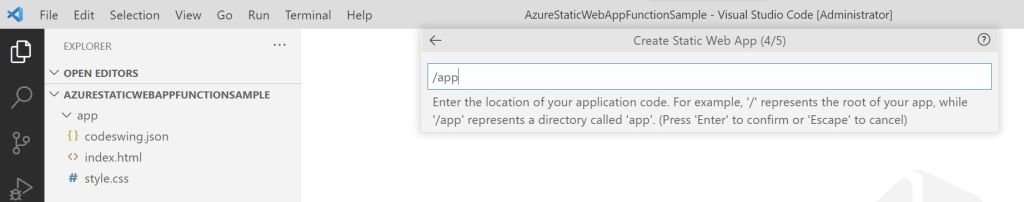 select the location of the app code