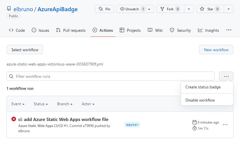 GitHub Action definition with Create Status badge option