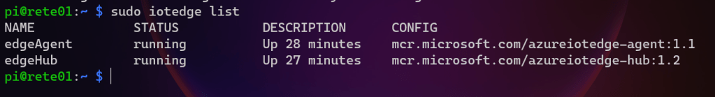 iotedge agend and hub running