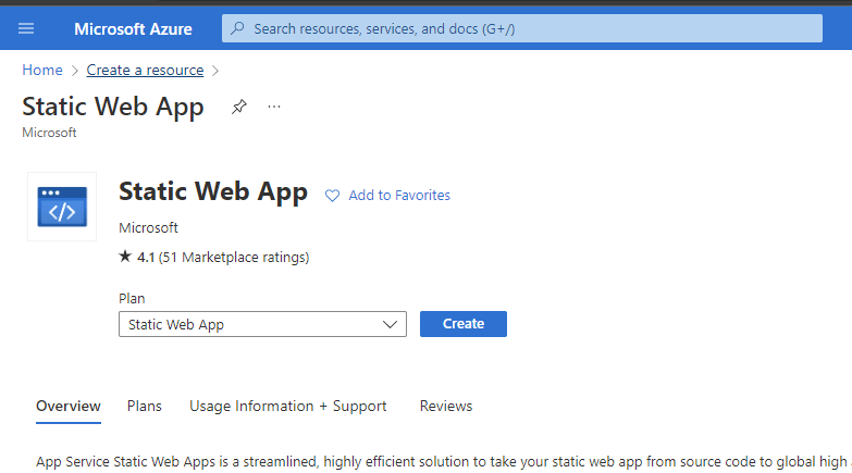 create a static web app resource
