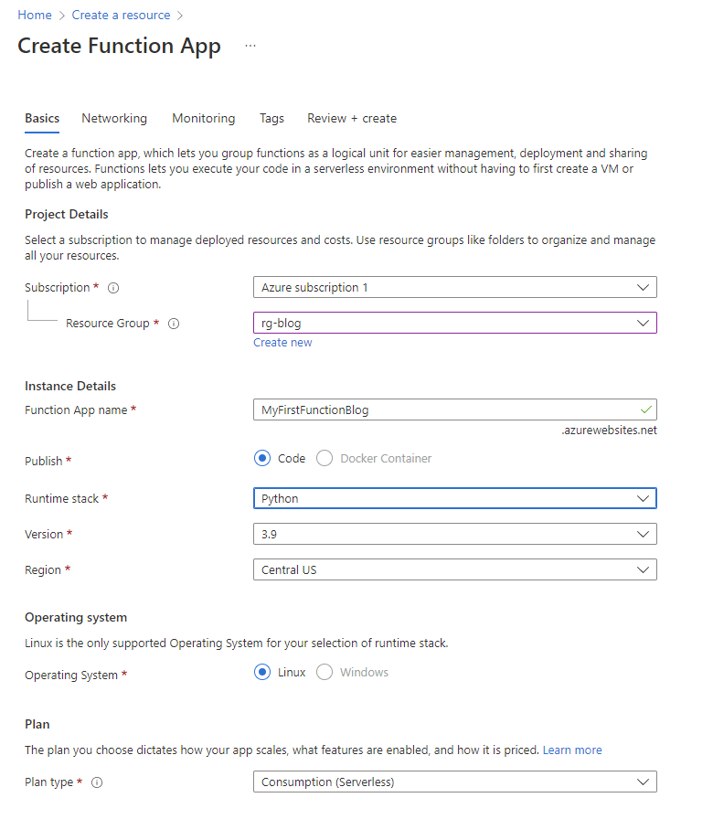 My first azure Function details