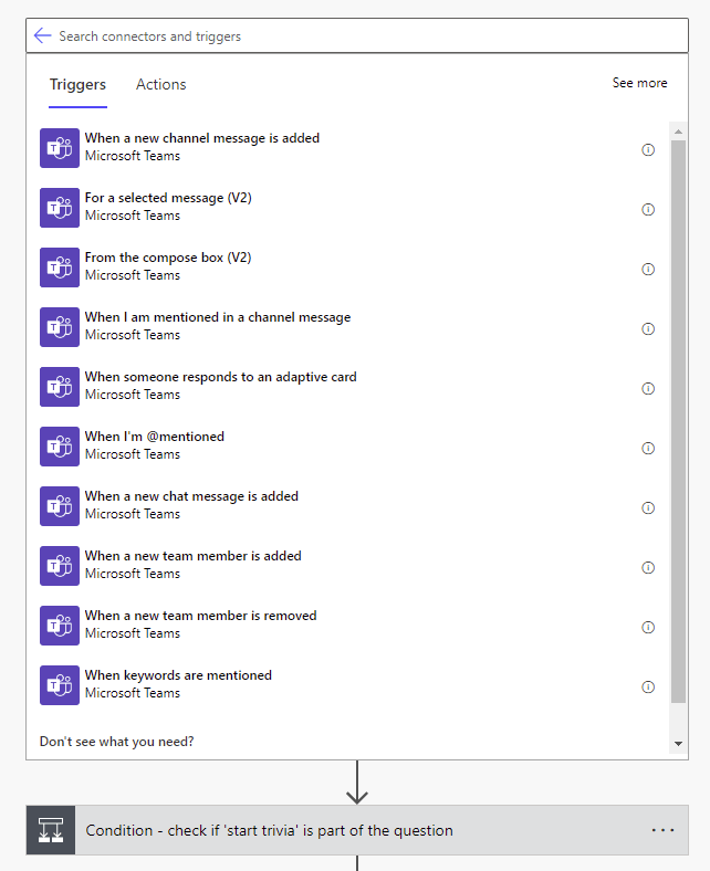 triggers for Microsot Teams