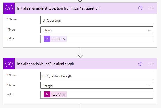 steps to create variables for questions and question length