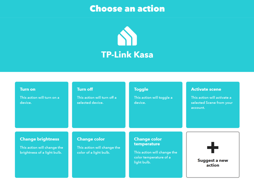 KASA and IFTTT action choose for a IoT device