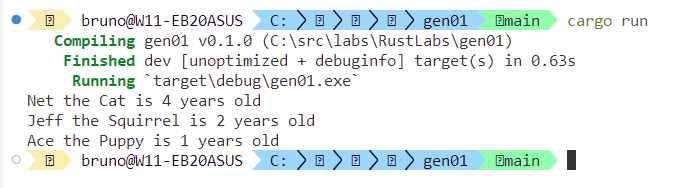output of the complete solution printing the full collection of name and ages