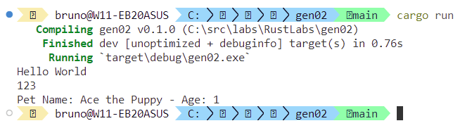 output of the sample app
Hello World
123
Pet Name: Ace the Puppy - Age: 1
